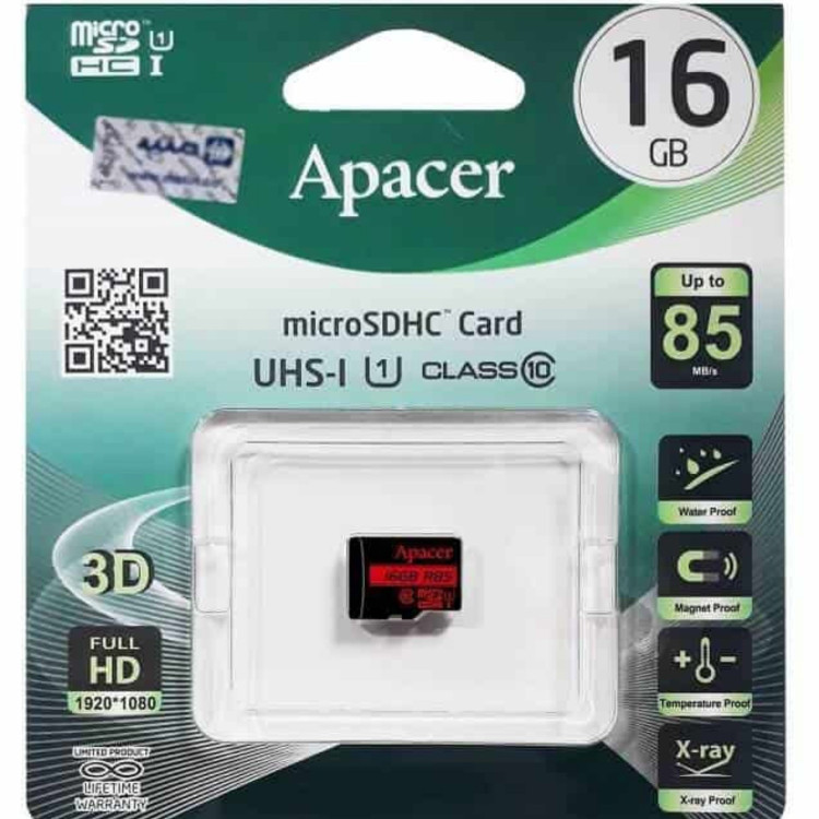 کارت حافظه microSDHC اپیسر مدل AP16G کلاس 10 استاندارد UHS-I U1 سرعت 85MBps