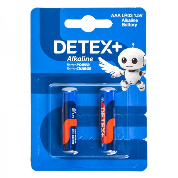 باتری نیم قلمی دیتکس پلاس (+DETEX) مدل Alkaline 1.5V LR03 AAA (کارتی 2 تایی)